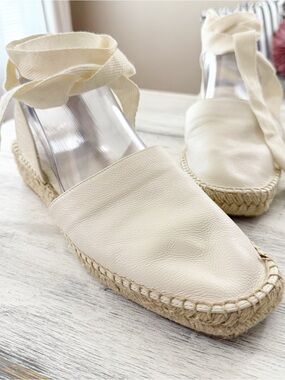 Everlane Cream Leather Espadrille Tie-Ankle Shoes size 9.5